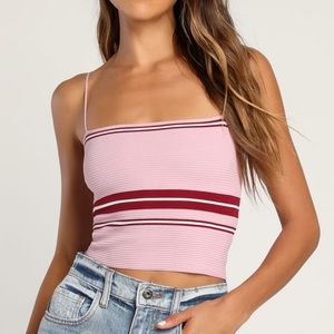Lulus Lenore Mauve Pink Striped Ribbed Crop Top
